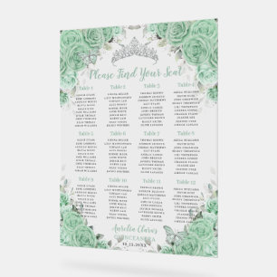 Quinceañera Mint Green Floral Silver Sitzplatz Acrylschild