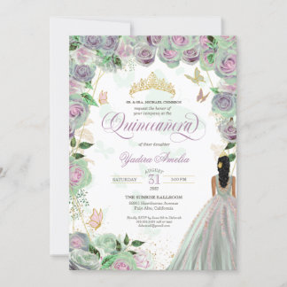 Quinceanera Mint Green Rose Elegante Schmetterling Einladung