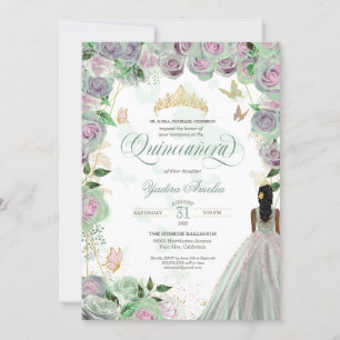 Quinceanera Mint Green Rose Elegante Schmetterling Einladung