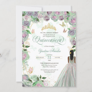 Quinceanera Mint Green Rose Elegante Schmetterling Einladung