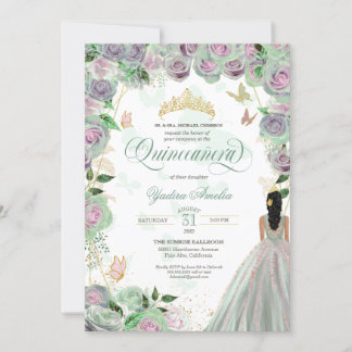 Quinceanera Mint Green Rose Eleganter Schmetterlin Einladung