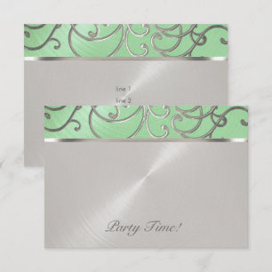 Quinceanera Mint Green und Silver Filigree Wirbel Einladung