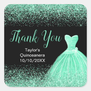 Quinceanera Minze Green Dress Imitate Glitzer Quadratischer Aufkleber