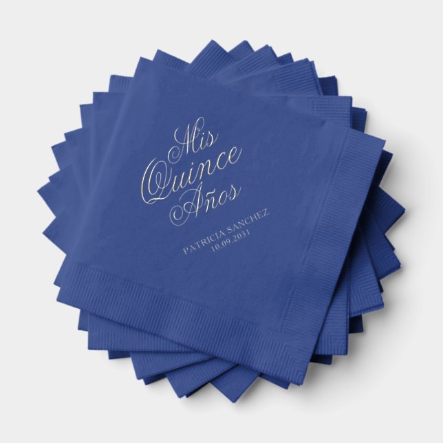 Quinceanera Mis Quince Anos Blue Individuelle Name Servietten Mit Folie (Insitu (Gestapelt))