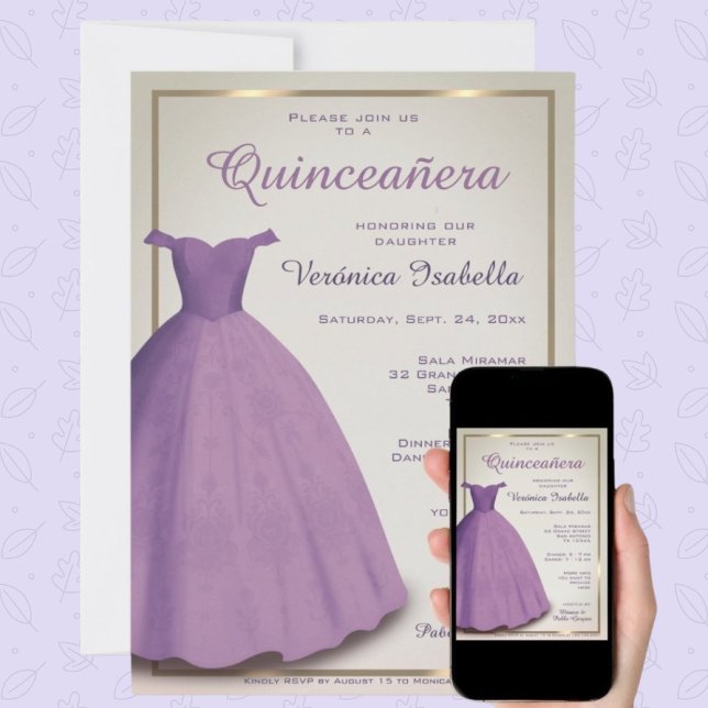 Quinceañera mis quince Party lila Einladung (Von Creator hochgeladen)