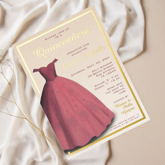 Quinceañera mis quince rote Kleidung Foil Einladun Folieneinladung