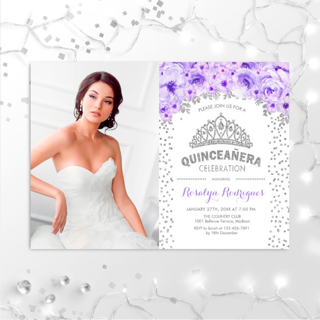 Quinceanera mit Foto - silber, Lila Einladung (Von Creator hochgeladen)
