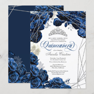 Quinceañera mit Royal Navy Blue Rose und Tiara   Einladung