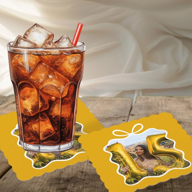 Quinceanera Modern Ribbon-Foto Untersetzer (Quinceanera Modern Ribbon Photo Paper Coaster by Ricaso. Celebrate the 15 year old in style)