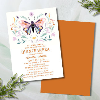 Quinceañera Moderne rosa Lila Schmetterlingsflora Einladung