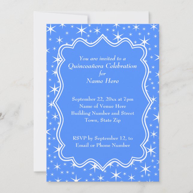 Quinceanera-Muster in Blau und Weiß Einladung (Vorderseite)