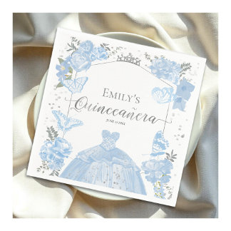 Quinceanera Napkins Dusty Blue Dress Butterfly Serviette