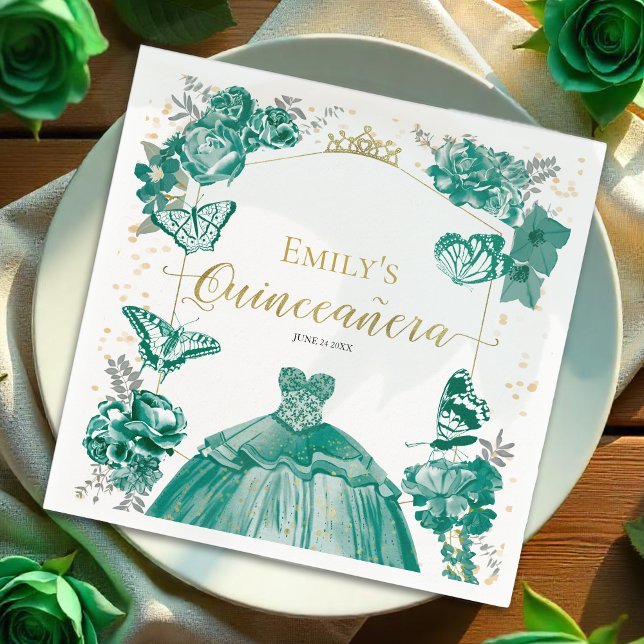 Quinceanera Napkins Emerald Green Dress Floral Serviette (Von Creator hochgeladen)