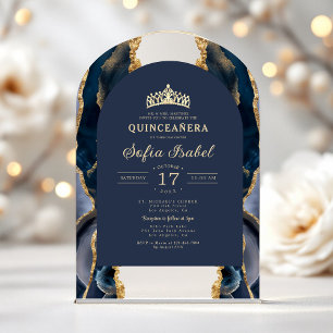 Quinceañera Navy Blau Gold Achat Elegant Acryleinladungen