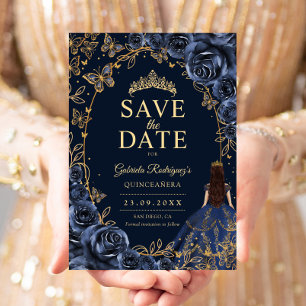 Quinceanera Navy Blau Gold Save The Date