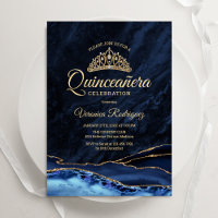 Quinceanera Navy Blue Gold Agate Marmor