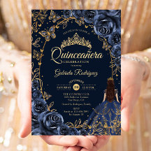 Quinceanera Navy Gold Schmetterlinge Rose
