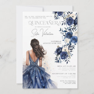 Quinceañera-Navy-Royal-Blau-Blumenkleid Prinzessin Einladung