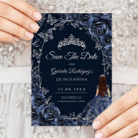 Quinceanera Navy Silber Schmetterlinge Rosen