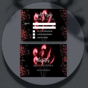 Quinceanera noir ballon rouge réponse carte RSVP
