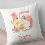 Quinceanera Nummer 15 Wasserfarbnebel Kissen<br><div class="desc">Personalisiertes Kissen aus Quinceañera für eine besondere junge Frau zum 15. Geburtstag. Dieses Kissengewächs hat eine Zahl von 15 in rot-pfirsichrosa Wassernebel mit hübschen Blume in pfirsich und gelb dekoriert. Die Vorlage ist für Sie bereit, um mit Ihrem Namen zu personalisieren, in hübsch pfirsichrosa Typografie geschrieben. Bitte stöbern Sie in...</div>