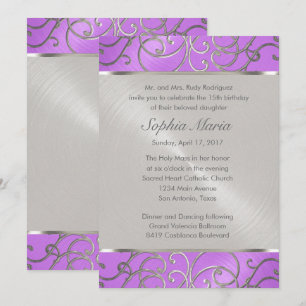 Quinceanera Orchid Lila Silver Filigree Wirbel Einladung