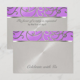 Quinceanera Orchid Lila Silver Filigree Wirbel Einladung