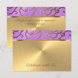 Quinceanera Orchid Lila und Gold Filigree Wirbel Einladung