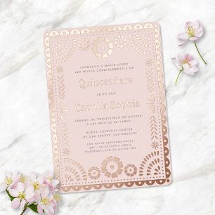 Quinceañera Papado Picado Rosa Rose Gold Folieneinladung