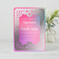 Quinceañera Papel Picado Fun Gradient Pink Silver