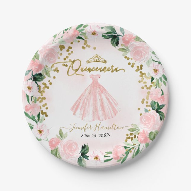 Quinceanera Paper Teller Blush Bloral Pink Kleid (Vorderseite)