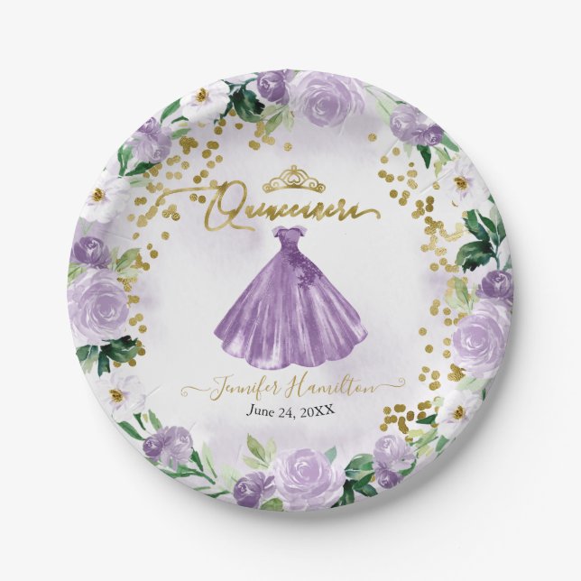 Quinceanera Paper Teller Lila Blumenbekleidung (Vorderseite)