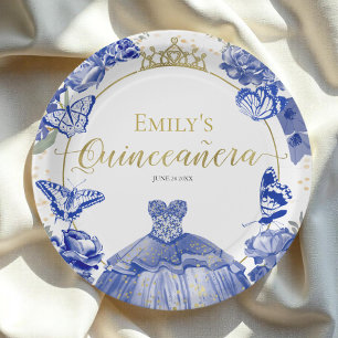 Quinceanera Paper Tellers Royal Blue Dress Floral Pappteller