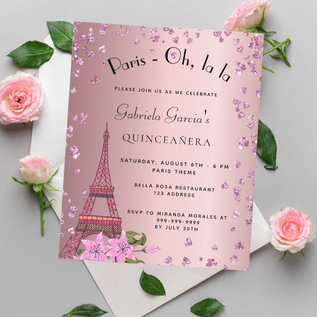 Quinceanera Paris Rosa Budget Einladung Flyer (Von Creator hochgeladen)