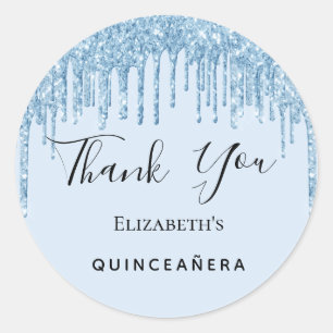 Quinceanera Party Baby Blue Glitzer Vielen Dank Runder Aufkleber