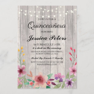 Quinceanera Party beleuchtet rustikales hölzernes Einladung