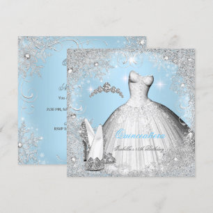 Quinceanera Party Blue Silver Snowflakes Einladung
