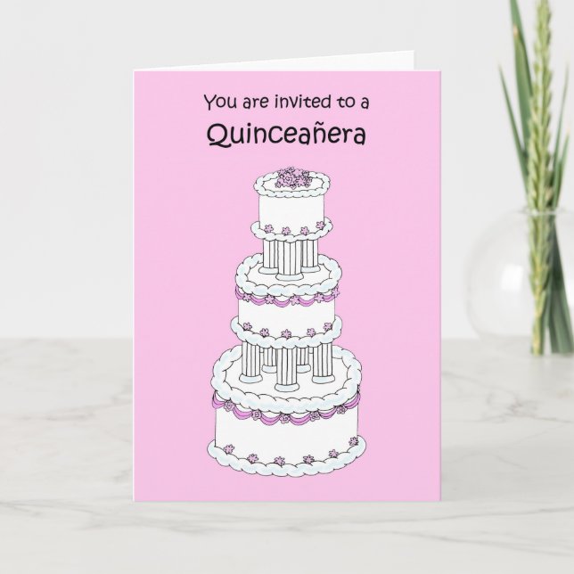 Quinceanera Party Einladung Hübscher Kuchen (Vorderseite)