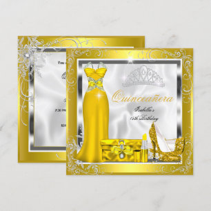 Quinceanera-Party Gelb Gold Silber Kleid S5 Einladung