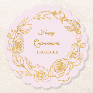 Quinceanera-Party Gold Rose Blush Rosa Untersetzer