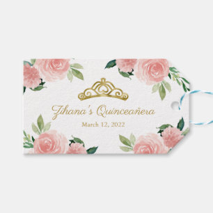 Quinceanera-Party Gold-Tiara Blush Rosa Floral Geschenkanhänger