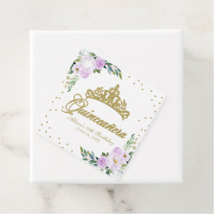Quinceanera-Party Gold-Tiara Lila Flieder Blumen Geschenkanhänger