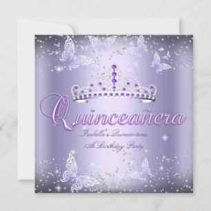 Quinceanera Party Lila Tiara Butterfly 2 Einladung