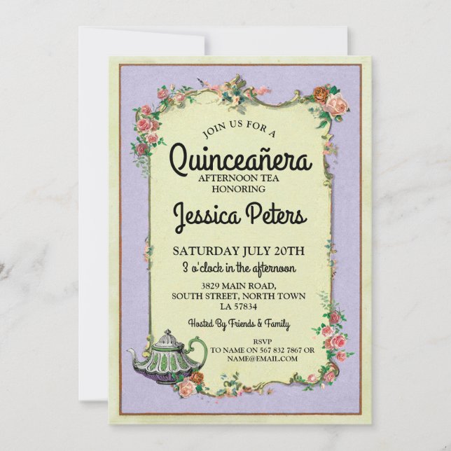 Quinceanera Party-Märchenland-Teekanne-Tee laden Einladung (Vorderseite)
