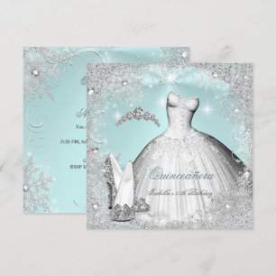 Quinceanera Party Minze Blue Silver Schneeflocken Einladung