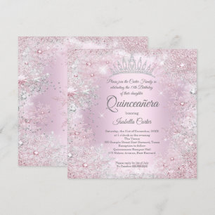Quinceanera Party Pink Silver Winter Wonderland Einladung