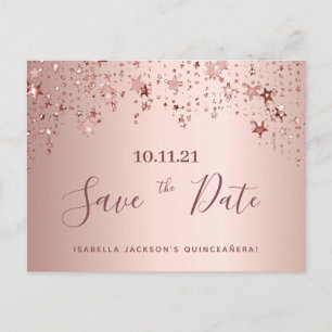 Quinceanera-Party Roségold Sterne Termin vormerken Postkarte