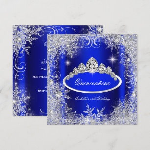 Quinceanera Party Royal Blue Silver Schneeflocken Einladung