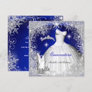Quinceanera Party Royal Blue Winter Schneeflocken Einladung
