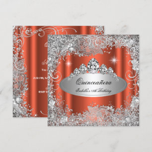 Quinceanera Party Rusty Orange Silver Tiara Einladung